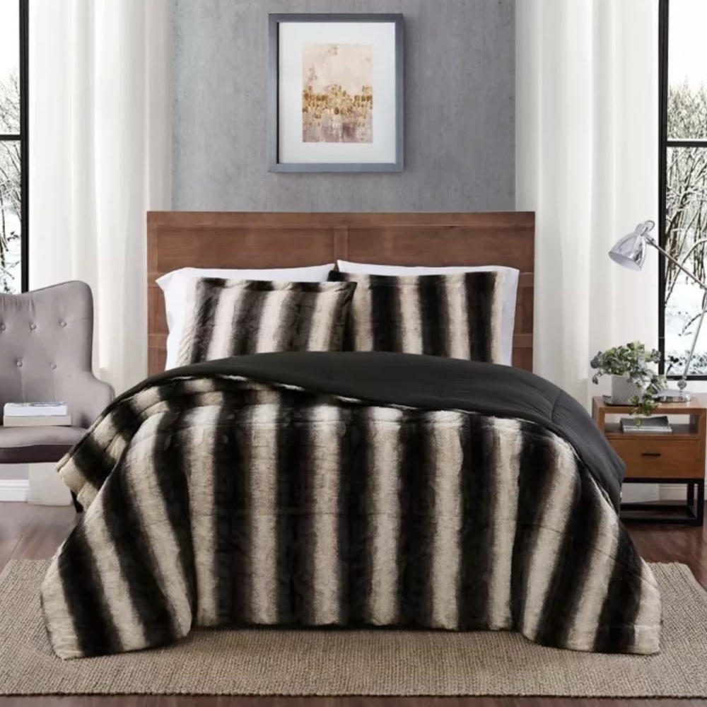Snow Leopard Faux fur 2 Piece Twin Comforter Set. NWT. - Picture 2 of 11